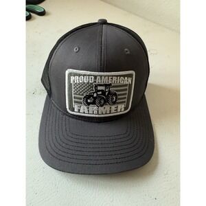 Proud American Farmer Tractor Hat. Heat Pressed Patch. Adjustable Trucker Mesh